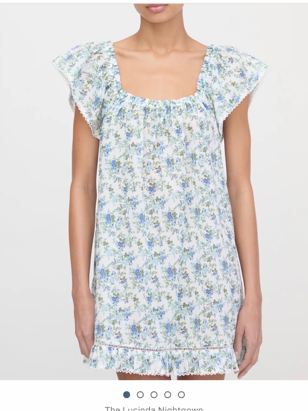 Hill House Lucinda Floral Ruffle Nightgown in Blue and White